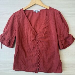Madewell Rust Button-Front Textured Swiss Dot Button Front Top Size 0